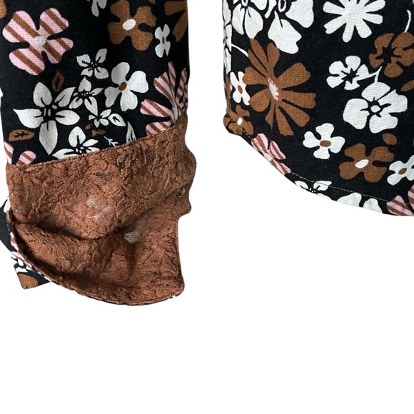 COWGIRL UP 100% Cotton Floral Western Shirt w/ Brown Lace Detail XL - Picture 10 of 13